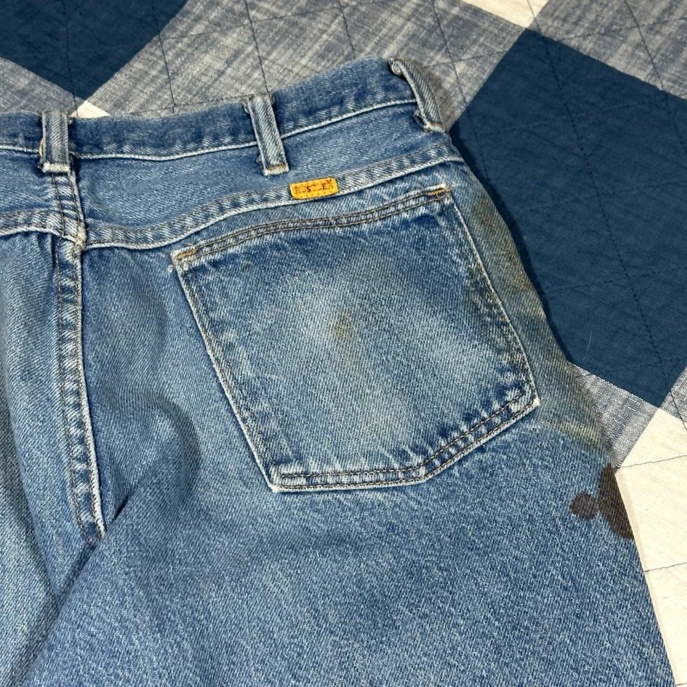 Vintage 70s BANDO Rustler Blue Denim Jeans Distressed Workwear 34x30 Costa Rica